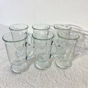 Vintage Clear Glass Footed Pedestal Mugs Irish Coffee Mugs x6